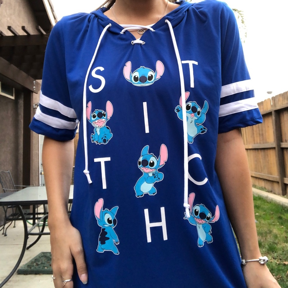 Disney Blue Stitch Top with a Hood and Drawstrings